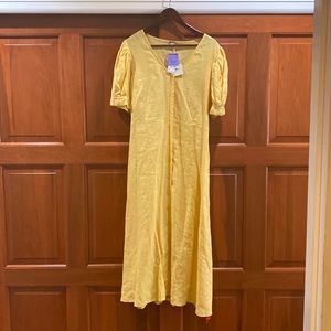 Yellow 100% linen dress
